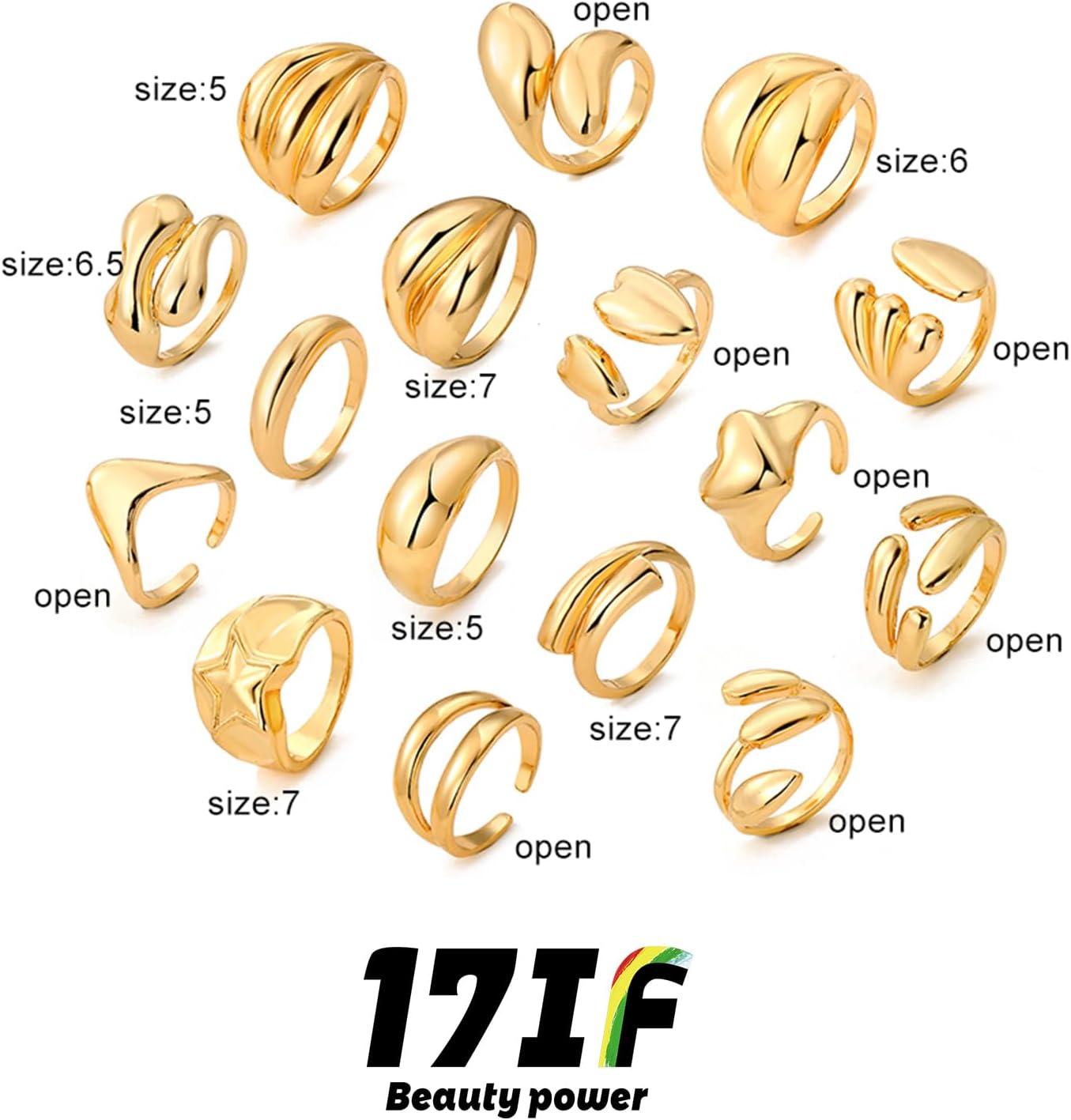 image16 Pcs Chunky Gold Rings Set for Women Classic Thick Adjustable Rings Stackable Midi Finger Womens Stack Ring Pack for Jewelry GiftsCC