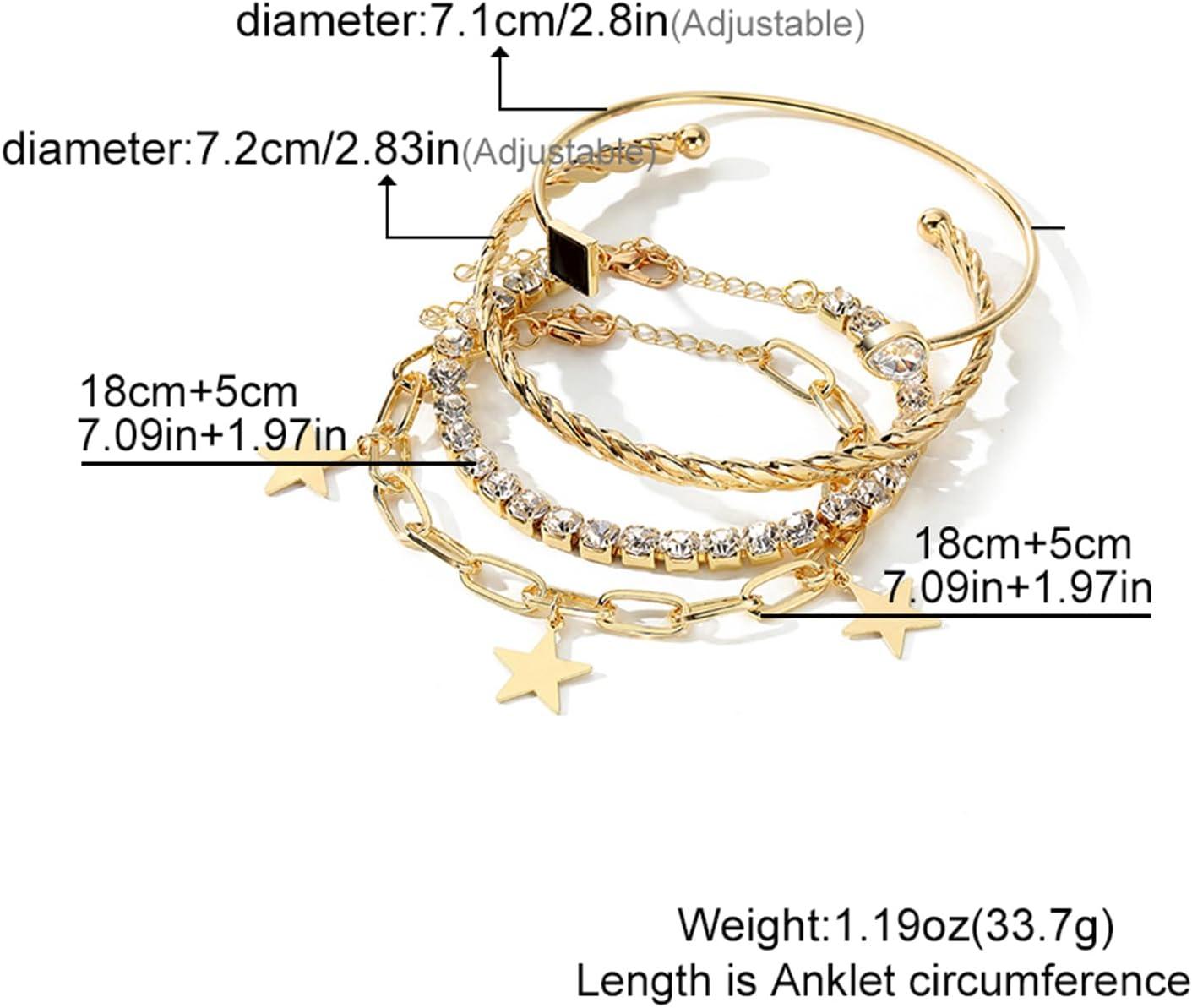 image17IF 4 Pcs Gold Bangle Bracelet for Women Dainty 14k Chunky Trendy Hand Cuff Jewelry Set Charm Stack Accessories Link Adjustable Wrist for Aesthetic OutfitBlack