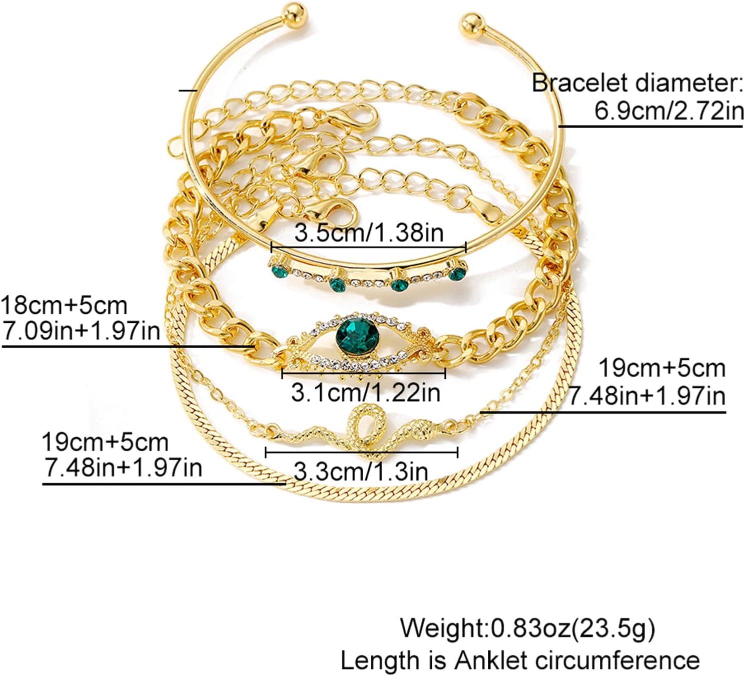 image17IF 4 Pcs Gold Bangle Bracelet for Women Dainty 14k Chunky Trendy Hand Cuff Jewelry Set Charm Stack Accessories Link Adjustable Wrist for Aesthetic OutfitEvilEyes