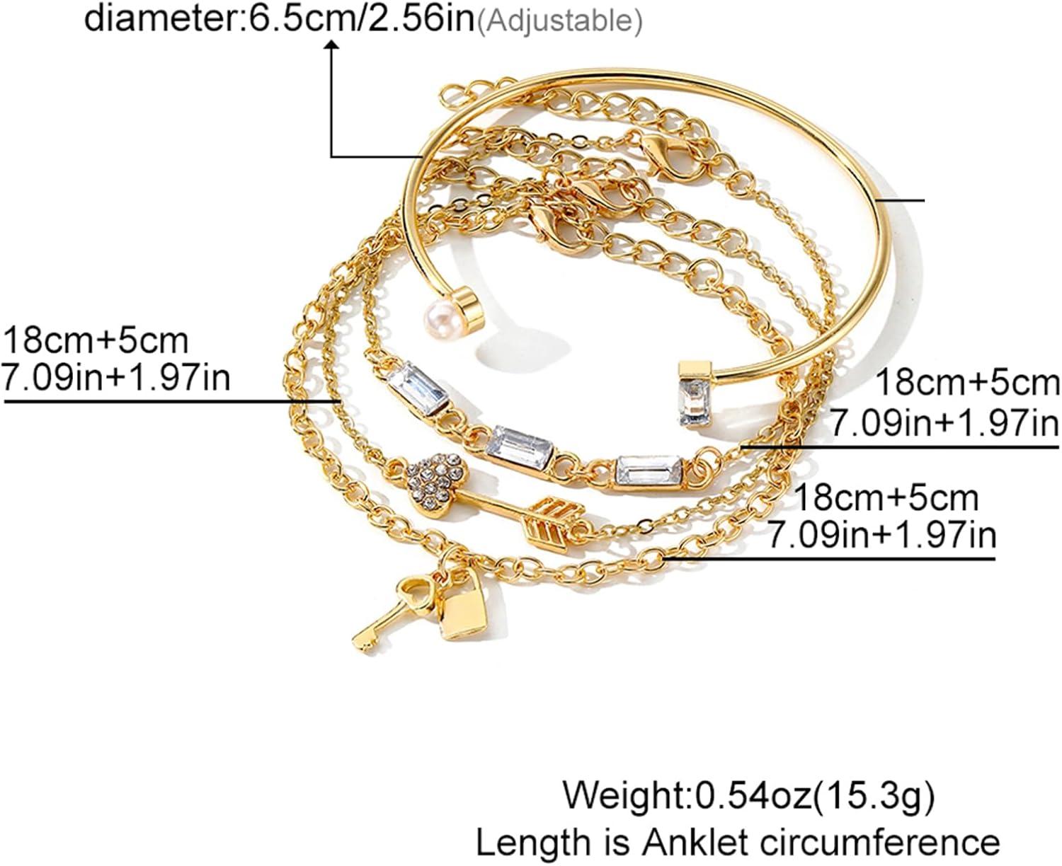 image17IF 4 Pcs Gold Bangle Bracelet for Women Dainty 14k Chunky Trendy Hand Cuff Jewelry Set Charm Stack Accessories Link Adjustable Wrist for Aesthetic OutfitKeyLock
