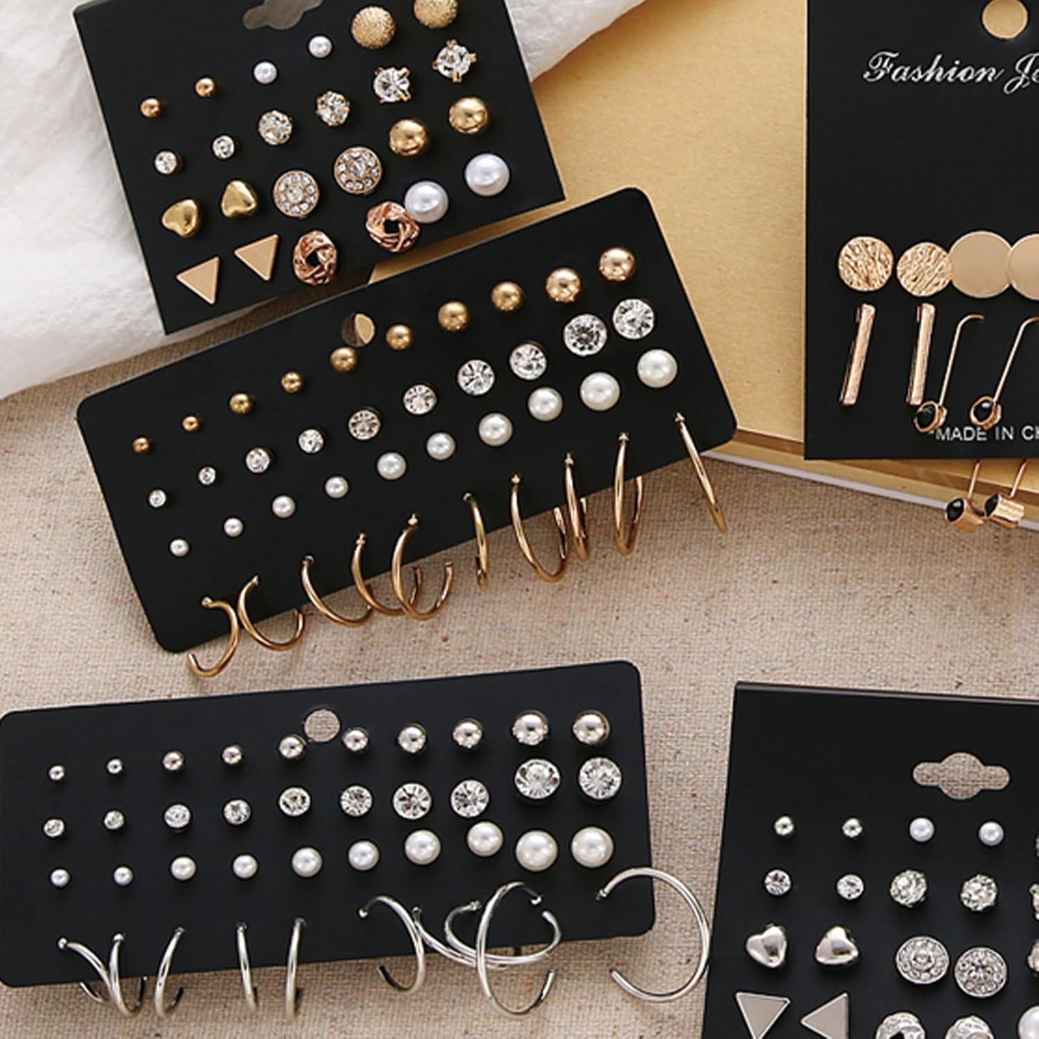 image32 Pairs 14K Gold Plated Tiny to Huge Earring Hoop Stud for Women More Style Earring Sets for Multiple Piercing Stack Set Everyday JewelryGold