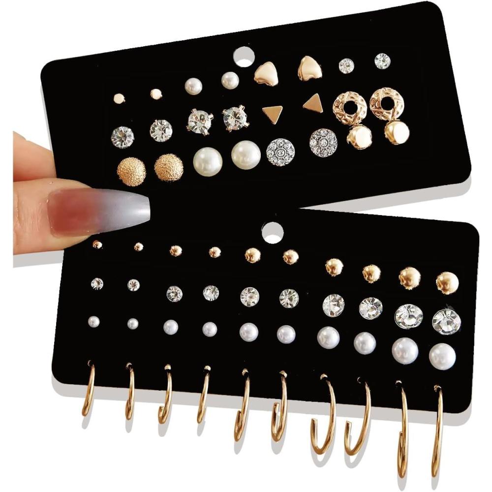 image32 Pairs 14K Gold Plated Tiny to Huge Earring Hoop Stud for Women More Style Earring Sets for Multiple Piercing Stack Set Everyday JewelryGold