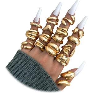 16 Pcs Chunky Gold Rings Set for Women, Classic Thick Adjustable Rings, Stackable Midi Finger Womens Stack Ring Pack for Jewelry Gifts(CC)