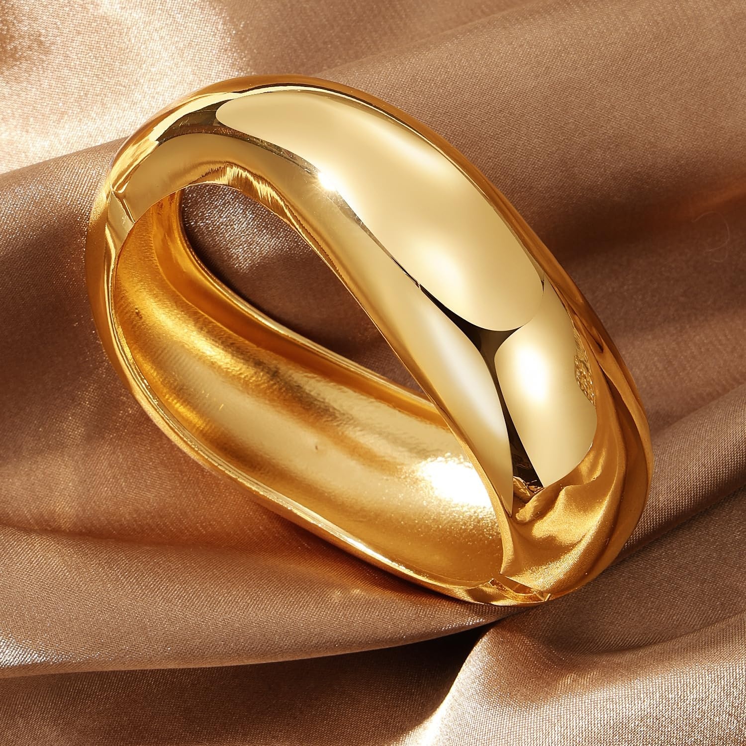 image:image17IF Chunky Gold Bangle Bracelets for Women Trendy 14K Gold Plated Cuff Bracelets Stack Dainty Fashion Jewelry GiftGolden1