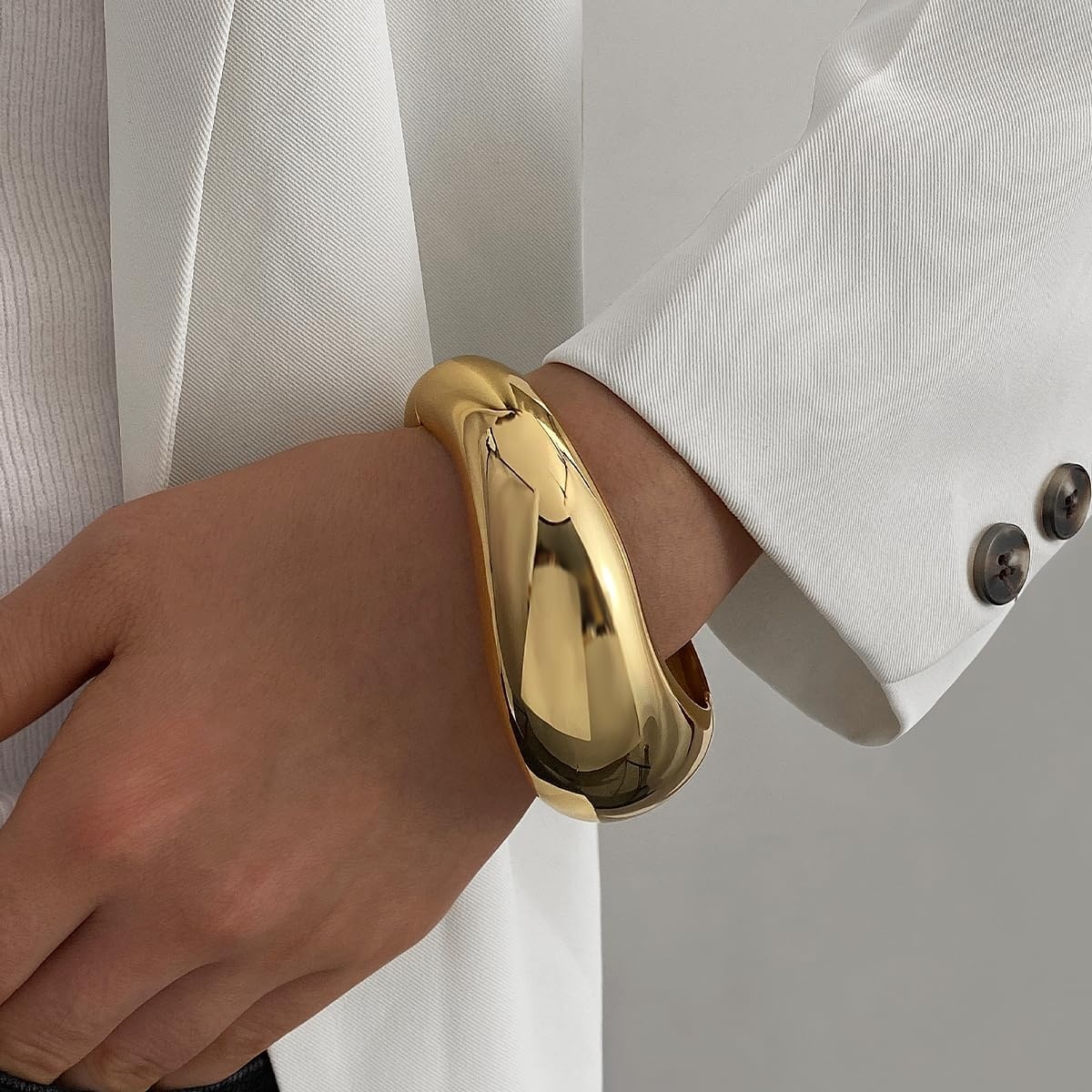 image:image17IF Chunky Gold Bangle Bracelets for Women Trendy 14K Gold Plated Cuff Bracelets Stack Dainty Fashion Jewelry GiftGolden1