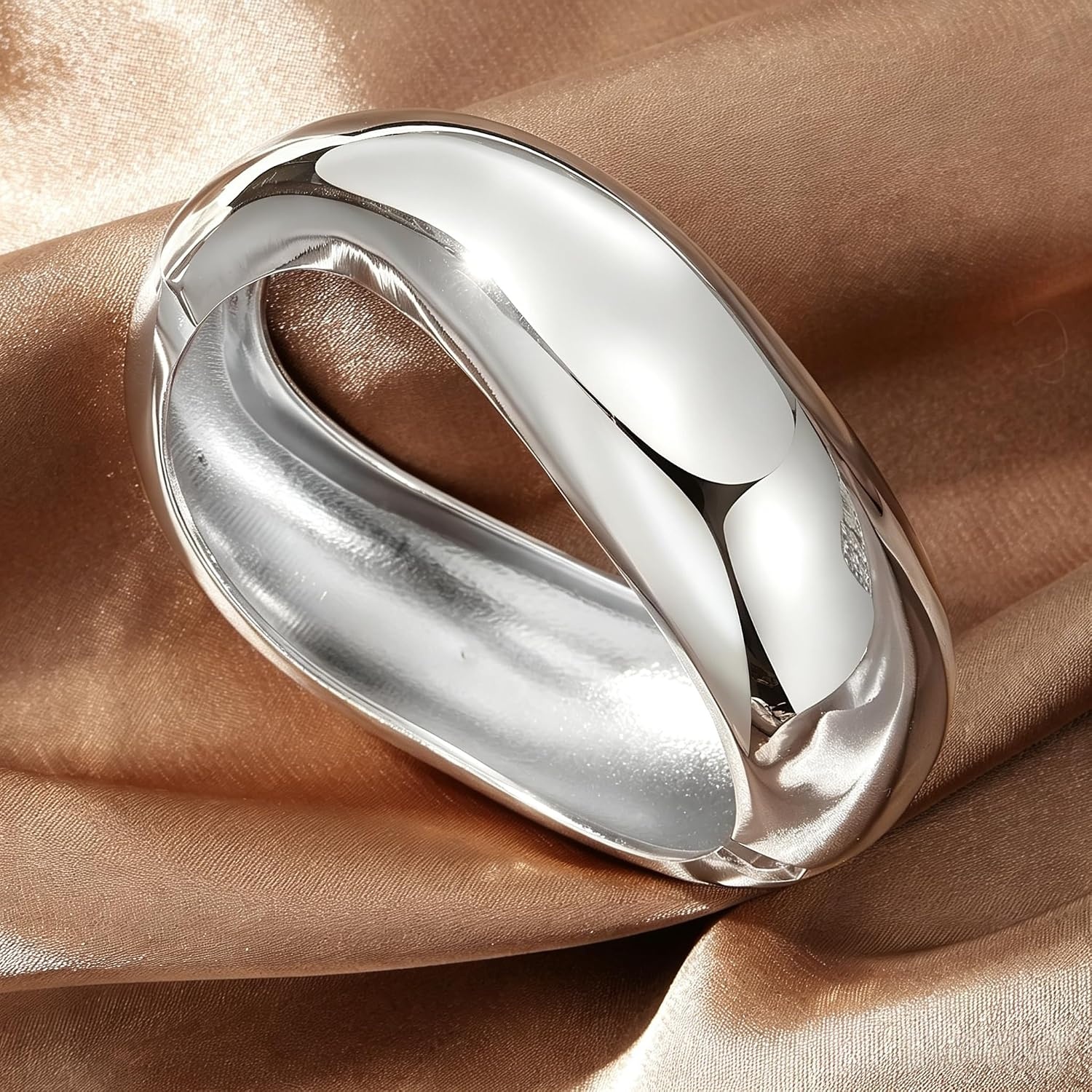 image:image17IF Chunky Gold Bangle Bracelets for Women Trendy 14K Gold Plated Cuff Bracelets Stack Dainty Fashion Jewelry GiftSilver1