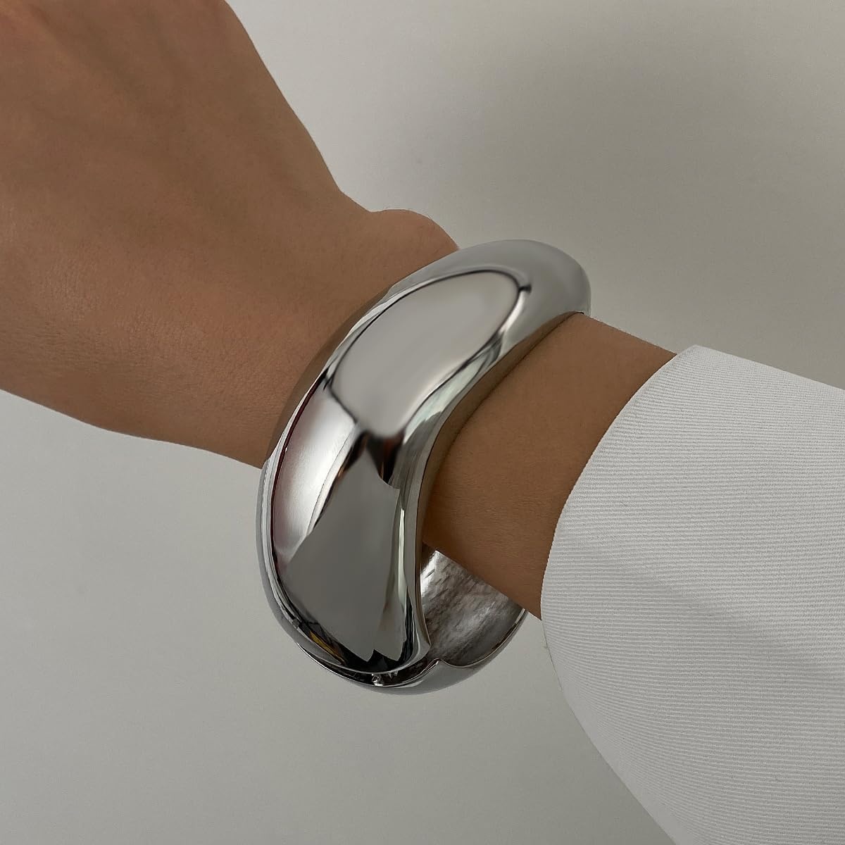 image:image17IF Chunky Gold Bangle Bracelets for Women Trendy 14K Gold Plated Cuff Bracelets Stack Dainty Fashion Jewelry GiftSilver1