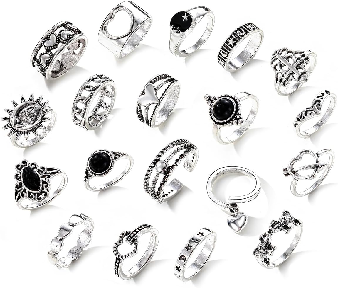 image:image17IF Stackable Rings for Women 1019 Pcs Vintage Silver Rings Set Goth Boho Punk Stacking Rings Retro Alloy Knuckle Finger Rings for Daily Wear Party GiftSilver19pcs