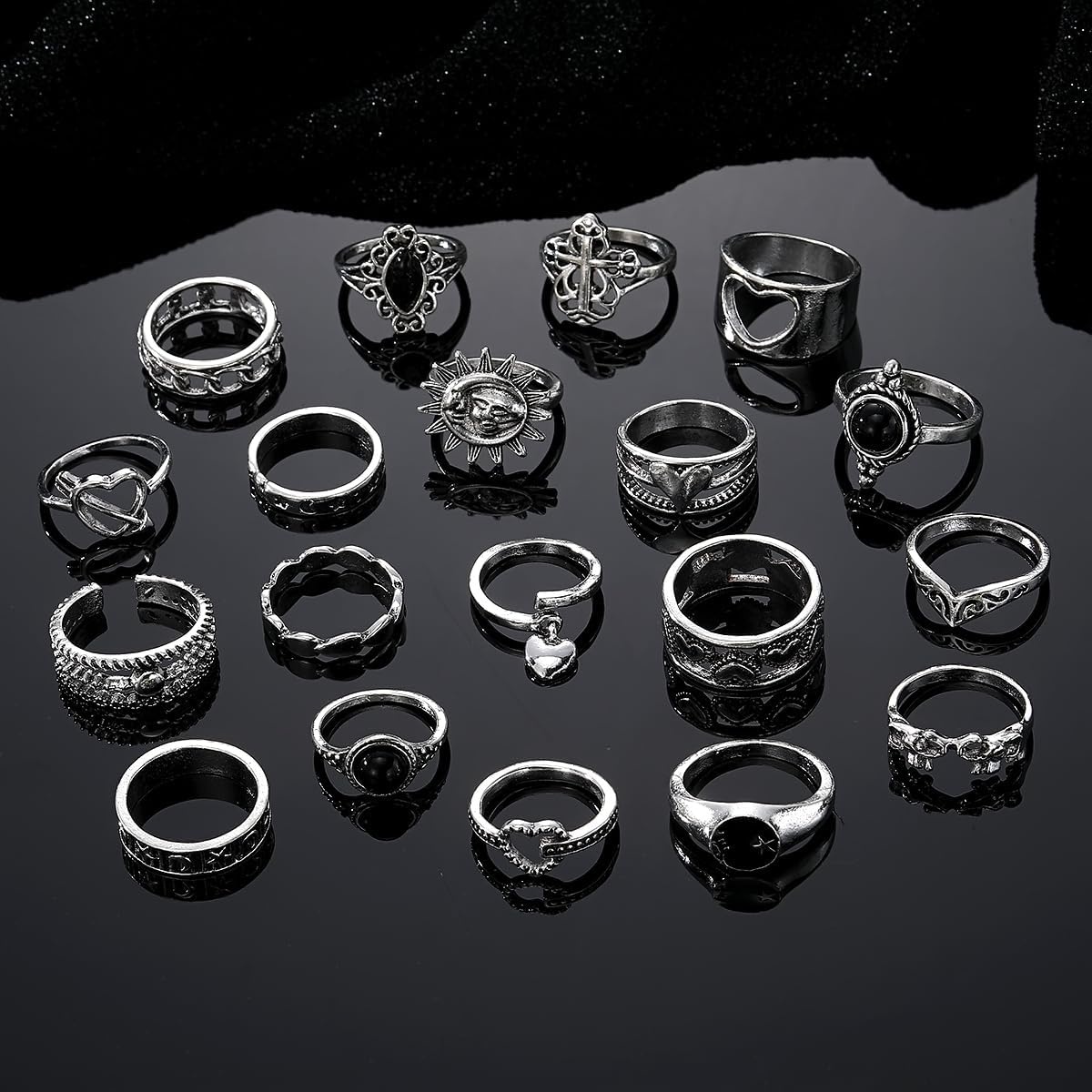 image:image17IF Stackable Rings for Women 1019 Pcs Vintage Silver Rings Set Goth Boho Punk Stacking Rings Retro Alloy Knuckle Finger Rings for Daily Wear Party GiftSilver19pcs