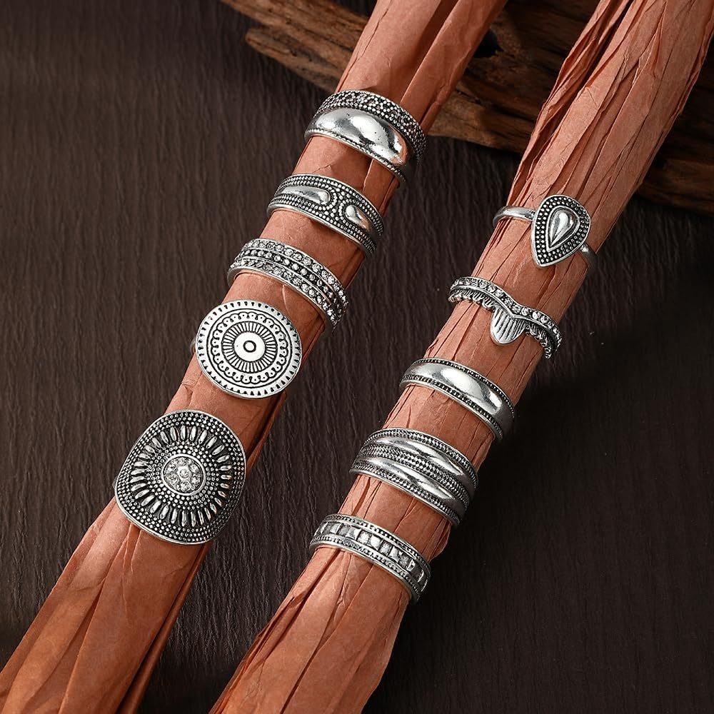image:image17IF Stackable Rings for Women 1019 Pcs Vintage Silver Rings Set Goth Boho Punk Stacking Rings Retro Alloy Knuckle Finger Rings for Daily Wear Party GiftSilver10pcs
