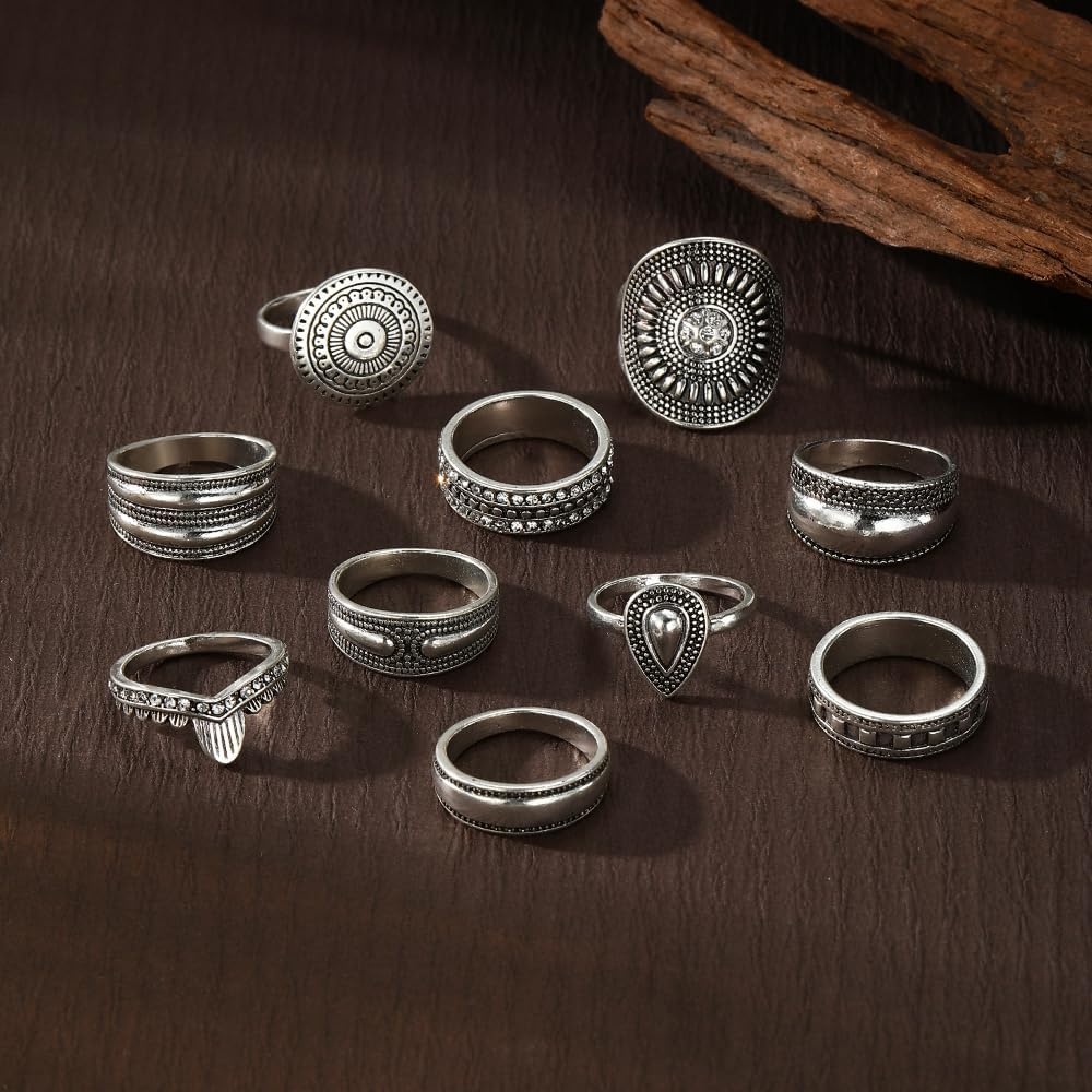 image:image17IF Stackable Rings for Women 1019 Pcs Vintage Silver Rings Set Goth Boho Punk Stacking Rings Retro Alloy Knuckle Finger Rings for Daily Wear Party GiftSilver10pcs