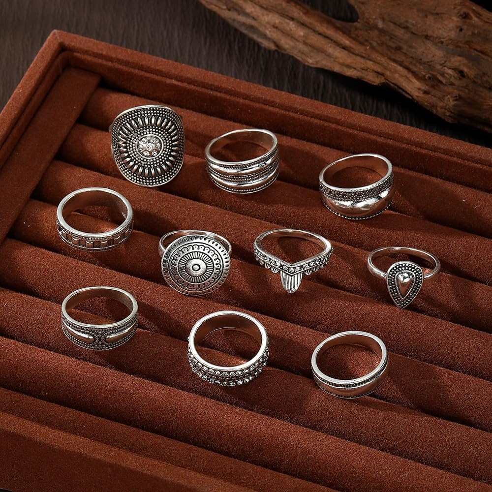 image:image17IF Stackable Rings for Women 1019 Pcs Vintage Silver Rings Set Goth Boho Punk Stacking Rings Retro Alloy Knuckle Finger Rings for Daily Wear Party GiftSilver10pcs