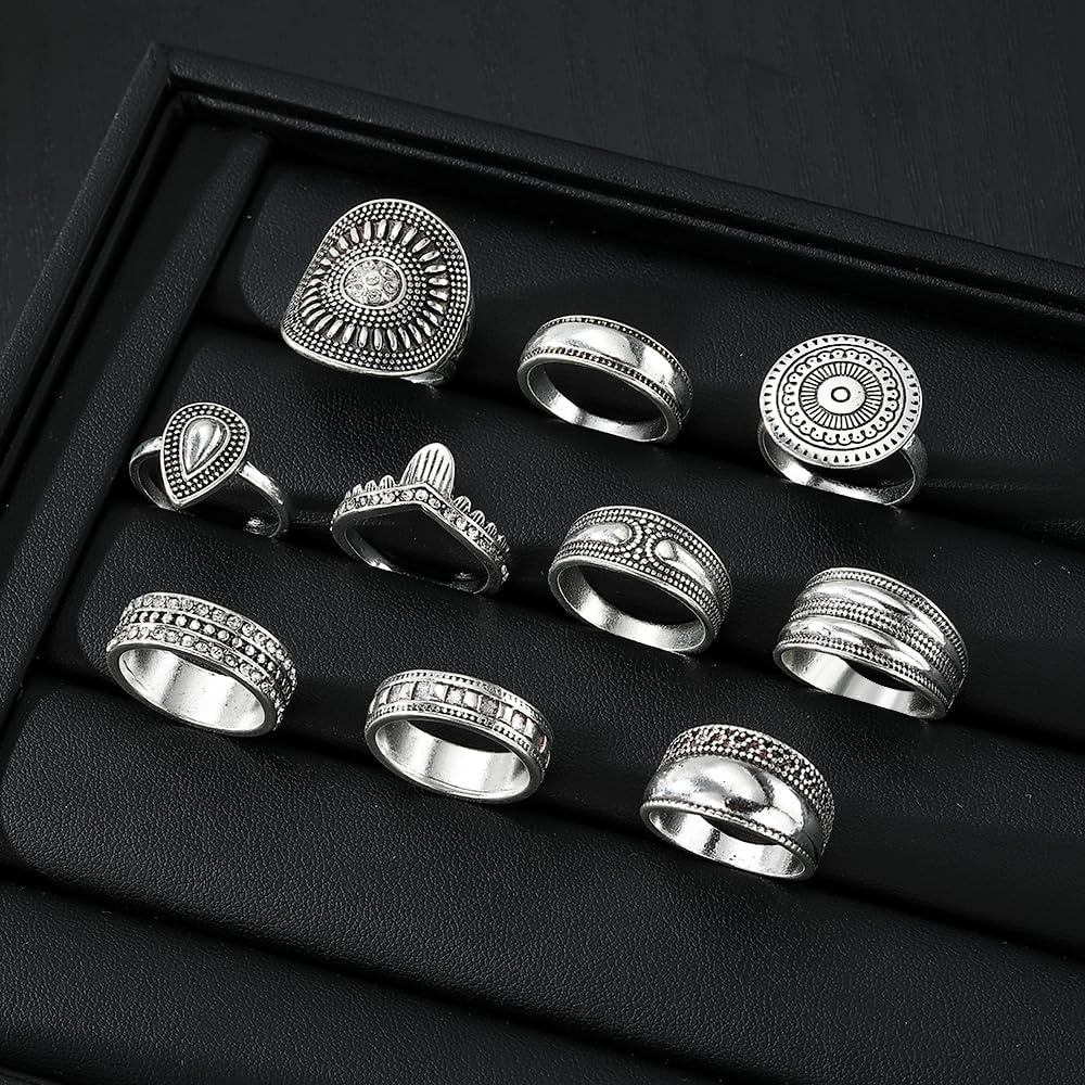 image:image17IF Stackable Rings for Women 1019 Pcs Vintage Silver Rings Set Goth Boho Punk Stacking Rings Retro Alloy Knuckle Finger Rings for Daily Wear Party GiftSilver10pcs