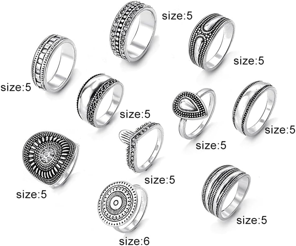 image:image17IF Stackable Rings for Women 1019 Pcs Vintage Silver Rings Set Goth Boho Punk Stacking Rings Retro Alloy Knuckle Finger Rings for Daily Wear Party GiftSilver10pcs