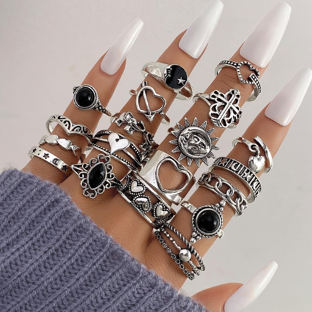 image:image17IF Stackable Rings for Women 1019 Pcs Vintage Silver Rings Set Goth Boho Punk Stacking Rings Retro Alloy Knuckle Finger Rings for Daily Wear Party GiftSilver19pcs