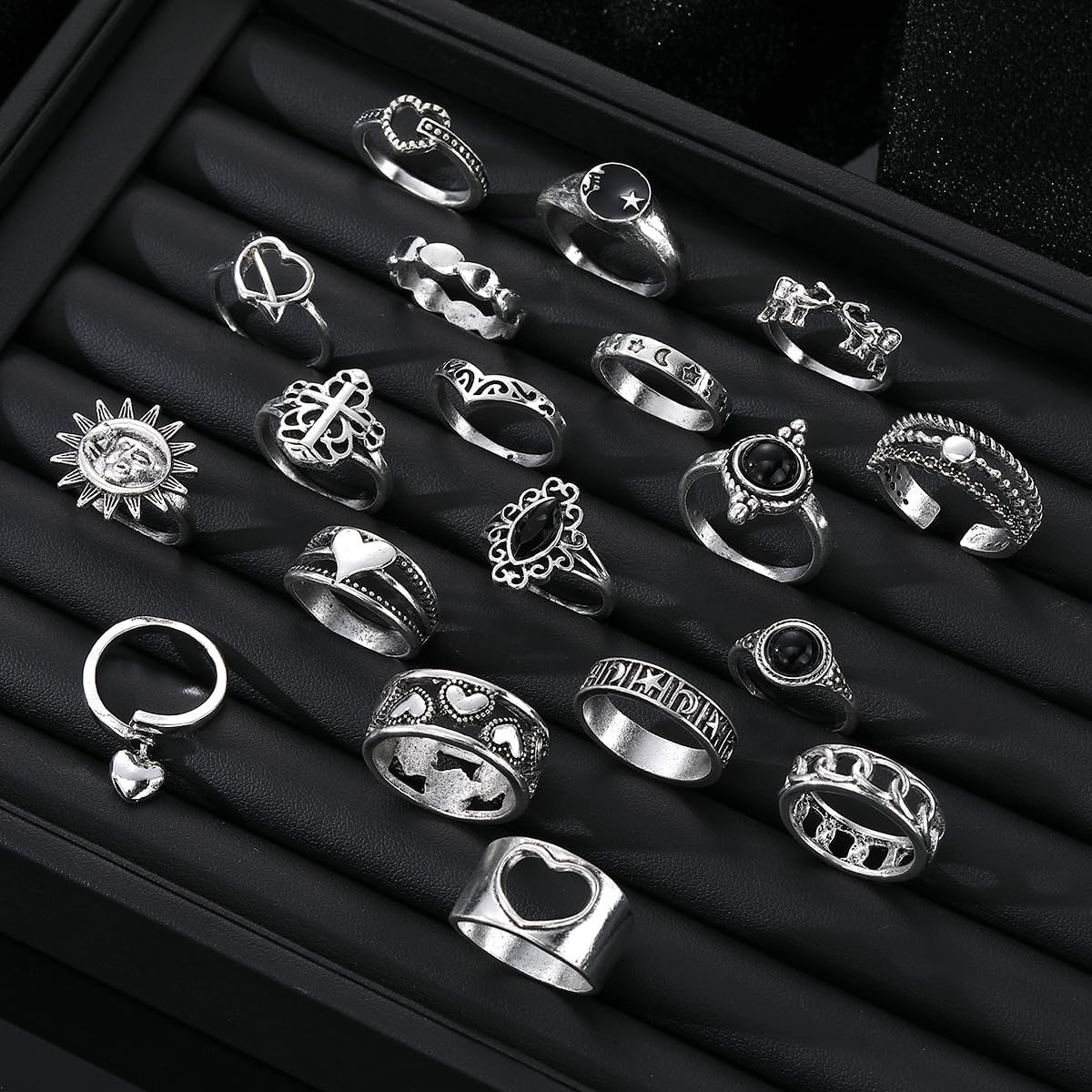 image:image17IF Stackable Rings for Women 1019 Pcs Vintage Silver Rings Set Goth Boho Punk Stacking Rings Retro Alloy Knuckle Finger Rings for Daily Wear Party GiftSilver19pcs