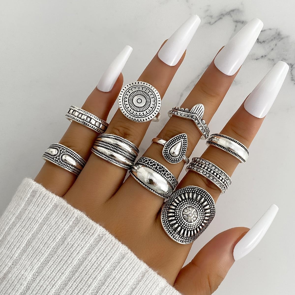 image:image17IF Stackable Rings for Women 1019 Pcs Vintage Silver Rings Set Goth Boho Punk Stacking Rings Retro Alloy Knuckle Finger Rings for Daily Wear Party GiftSilver10pcs