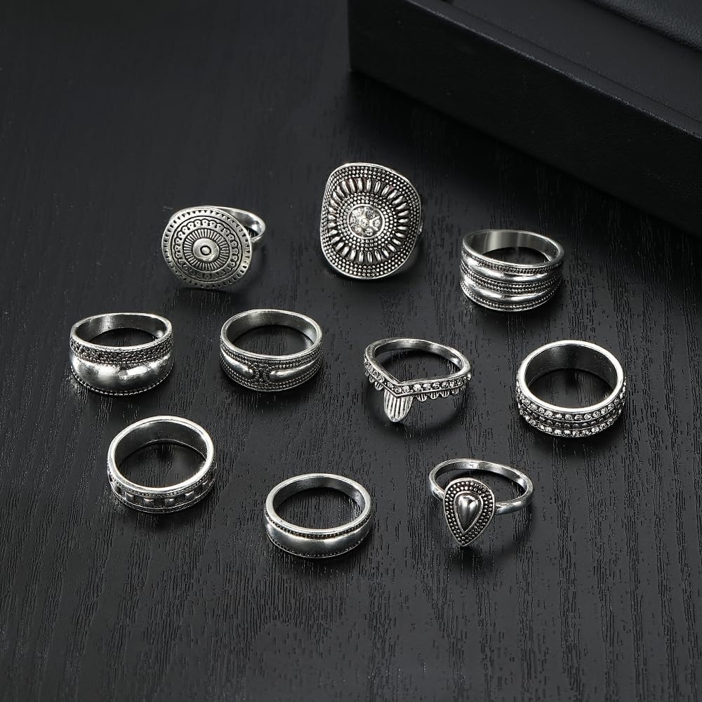 image:image17IF Stackable Rings for Women 1019 Pcs Vintage Silver Rings Set Goth Boho Punk Stacking Rings Retro Alloy Knuckle Finger Rings for Daily Wear Party GiftSilver10pcs