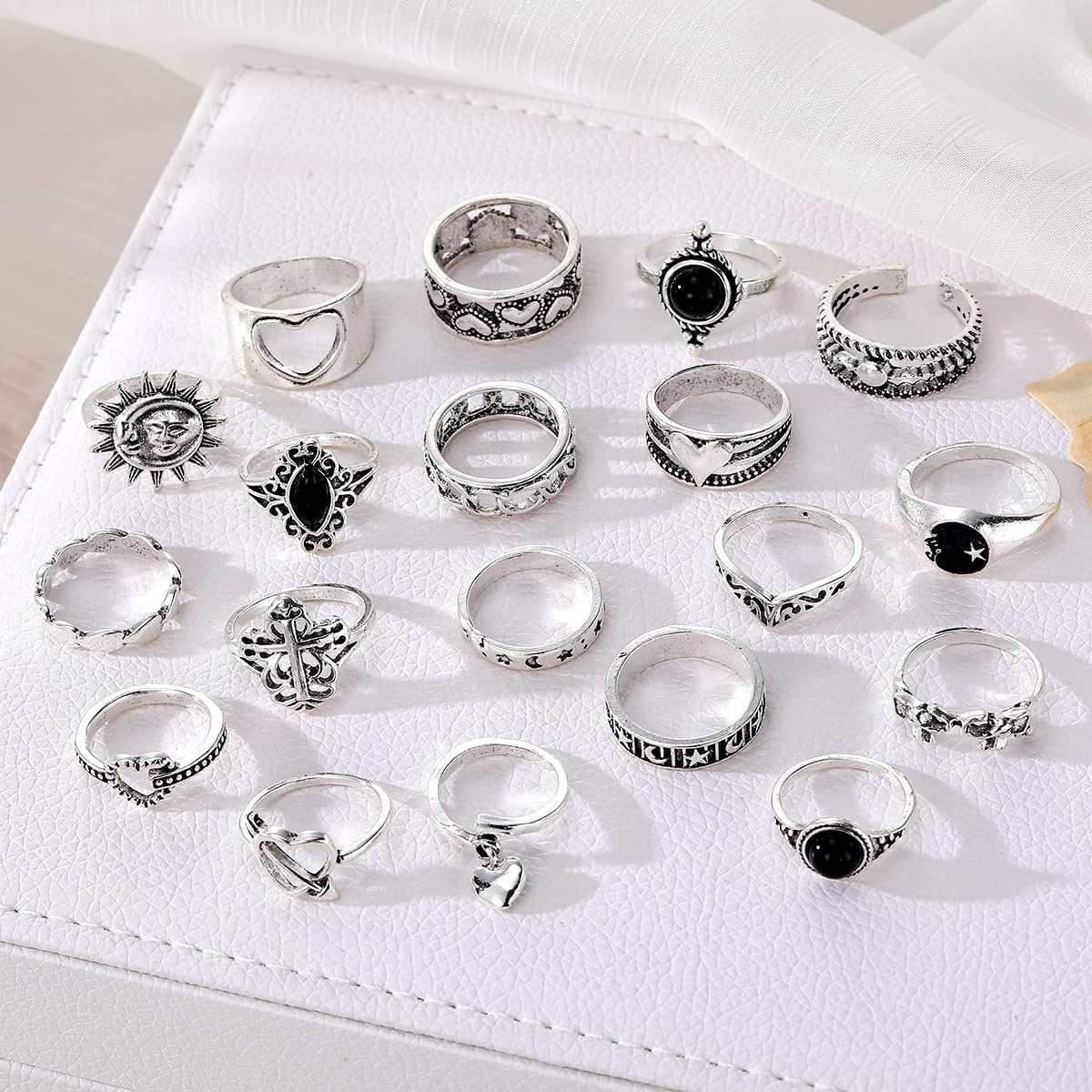 image:image17IF Stackable Rings for Women 1019 Pcs Vintage Silver Rings Set Goth Boho Punk Stacking Rings Retro Alloy Knuckle Finger Rings for Daily Wear Party GiftSilver19pcs