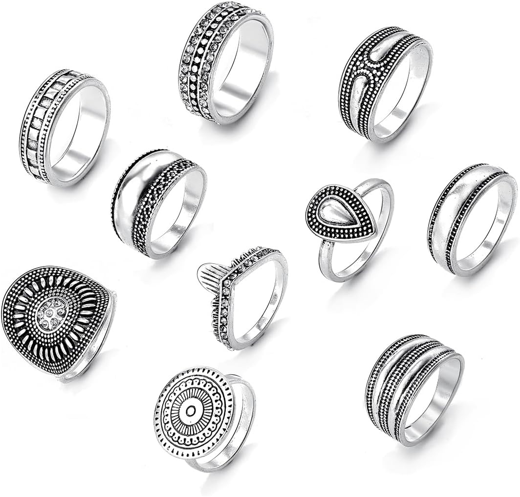 image:image17IF Stackable Rings for Women 1019 Pcs Vintage Silver Rings Set Goth Boho Punk Stacking Rings Retro Alloy Knuckle Finger Rings for Daily Wear Party GiftSilver10pcs