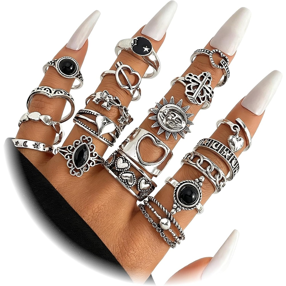 image:image17IF Stackable Rings for Women 1019 Pcs Vintage Silver Rings Set Goth Boho Punk Stacking Rings Retro Alloy Knuckle Finger Rings for Daily Wear Party GiftSilver19pcs