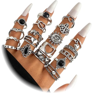 17IF Stackable Rings for Women, 10-19 Pcs Vintage Silver Rings Set, Goth Boho Punk Stacking Rings, Retro Alloy Knuckle Finger Rings for Daily Wear Party Gift(Silver-19pcs)