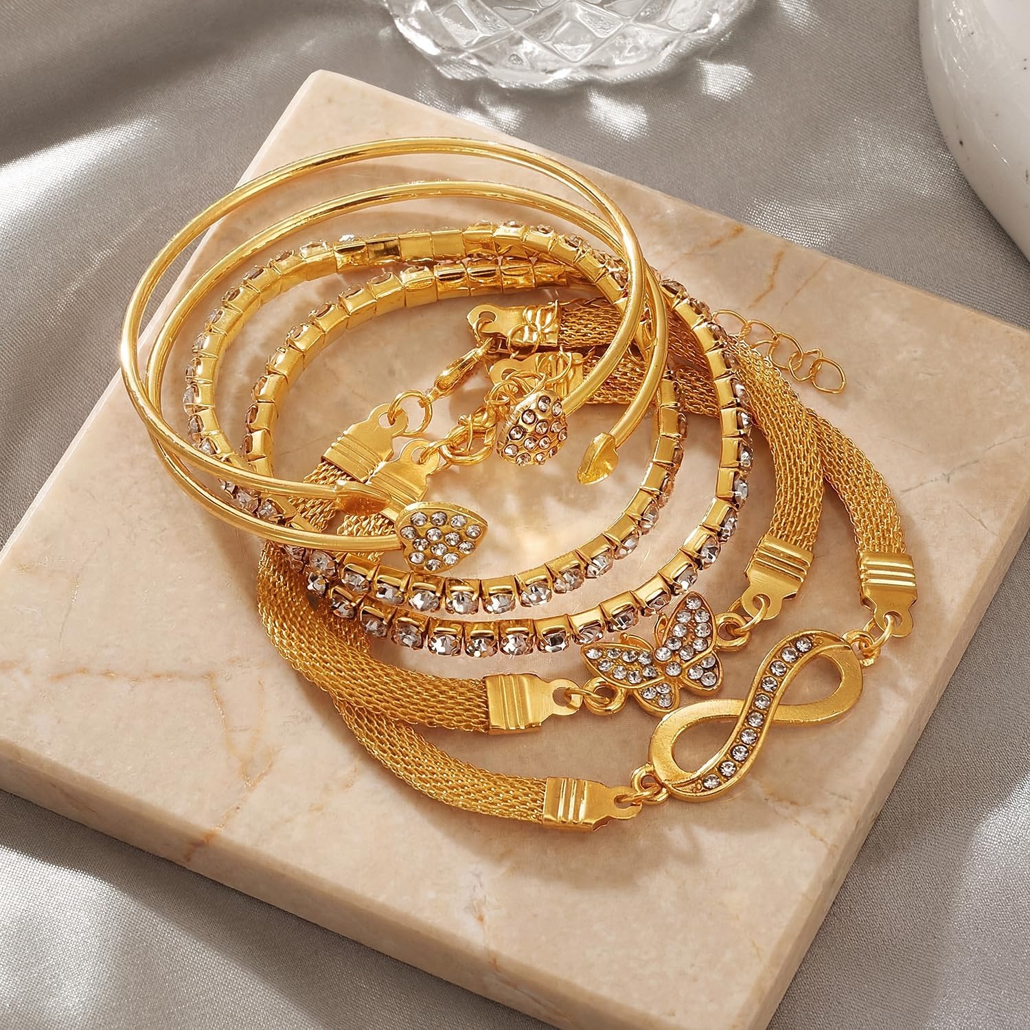 image:image17IF Gold Silver Bracelets for Women 14K Gold Plated Stackable Bracelet SetGolden6pcs