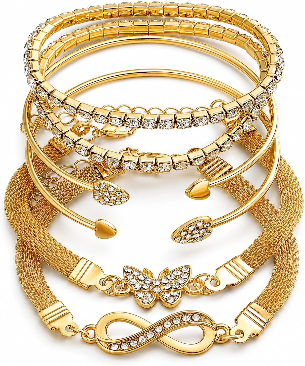 image:image17IF Gold Silver Bracelets for Women 14K Gold Plated Stackable Bracelet SetGolden6pcs