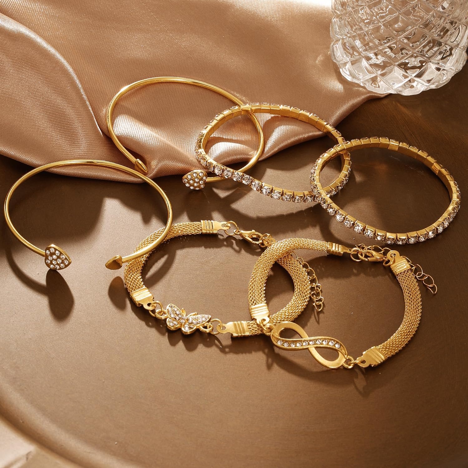 image:image17IF Gold Silver Bracelets for Women 14K Gold Plated Stackable Bracelet SetGolden6pcs