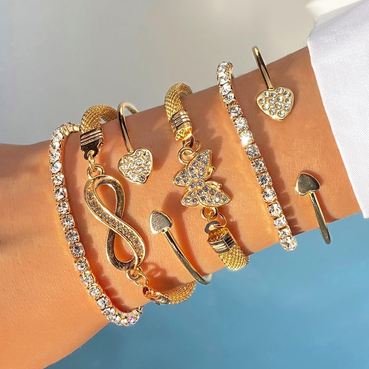 image:image17IF Gold Silver Bracelets for Women 14K Gold Plated Stackable Bracelet SetGolden6pcs