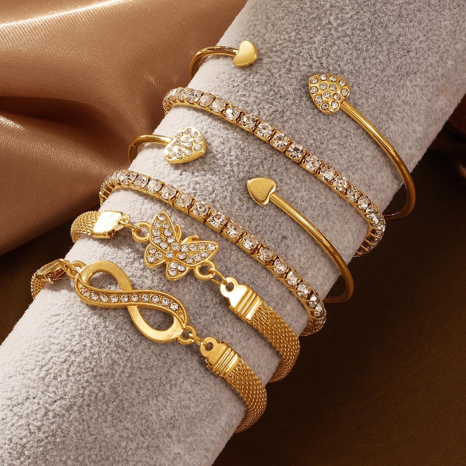 image:image17IF Gold Silver Bracelets for Women 14K Gold Plated Stackable Bracelet SetGolden6pcs