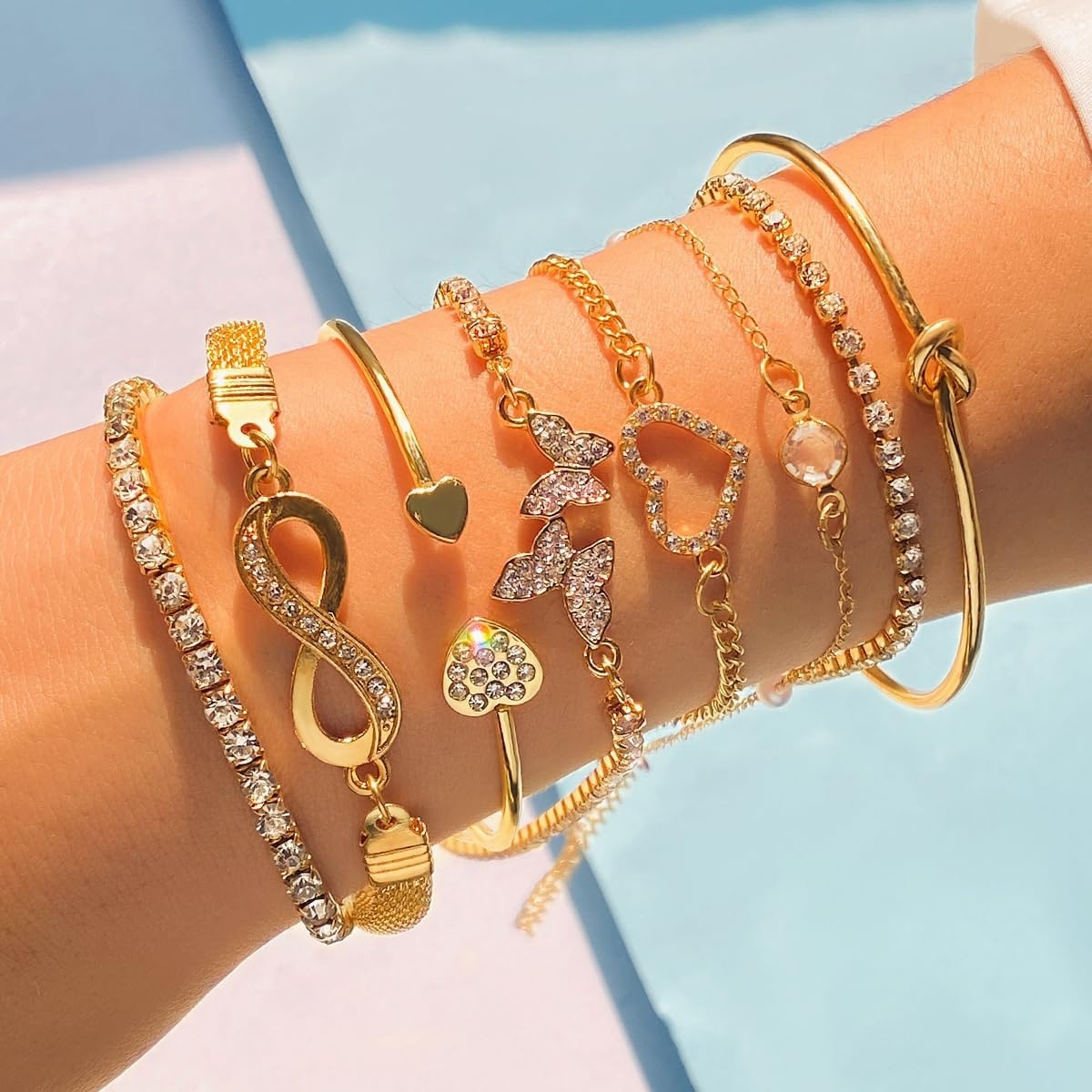 image:image17IF Gold Silver Bracelets for Women 14K Gold Plated Stackable Bracelet SetGolden8pcs