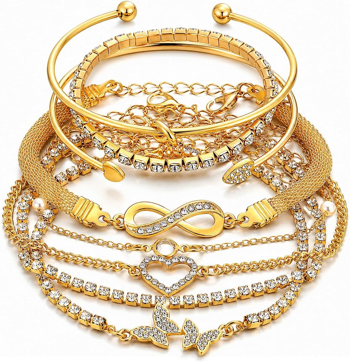 image:image17IF Gold Silver Bracelets for Women 14K Gold Plated Stackable Bracelet SetGolden8pcs