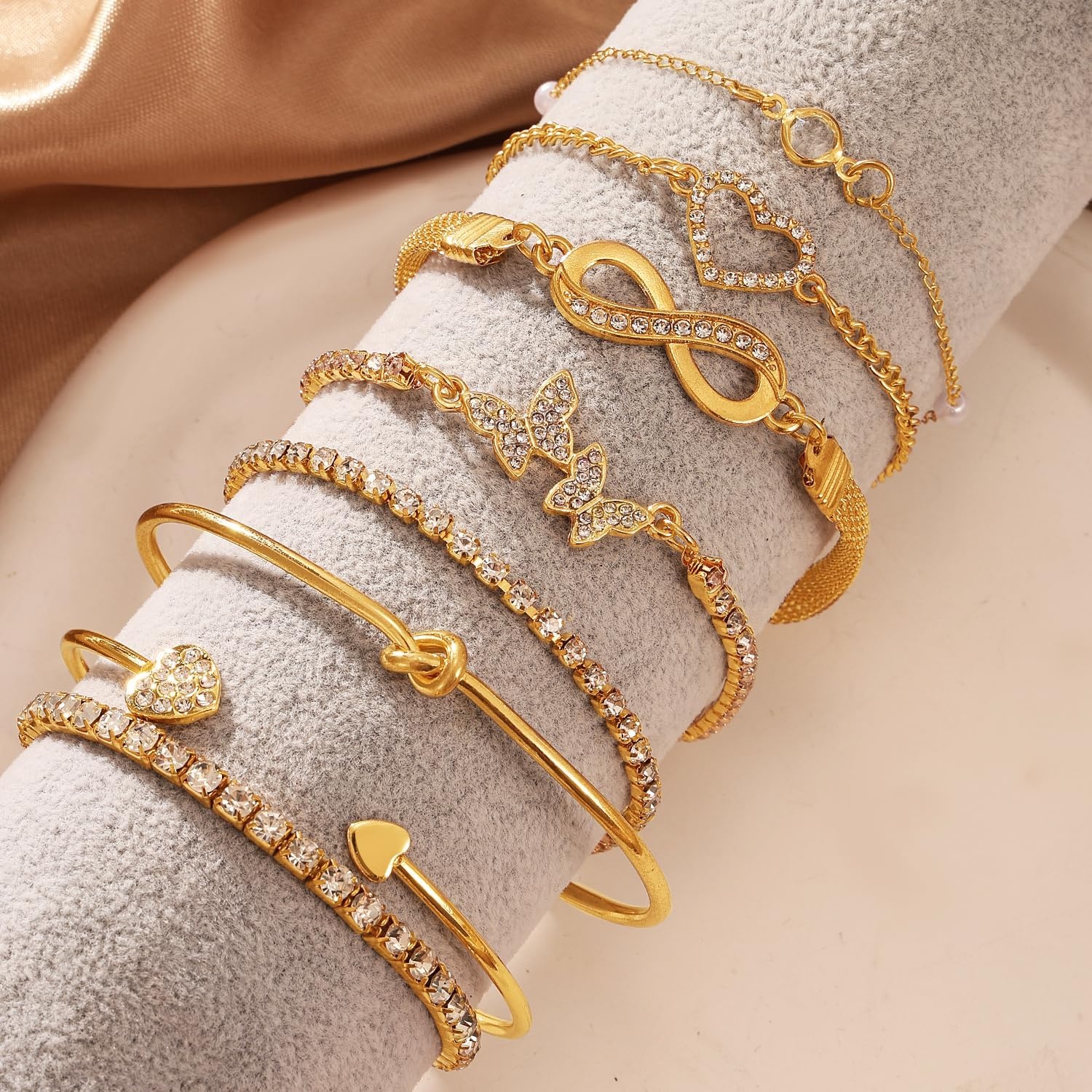 image:image17IF Gold Silver Bracelets for Women 14K Gold Plated Stackable Bracelet SetGolden8pcs