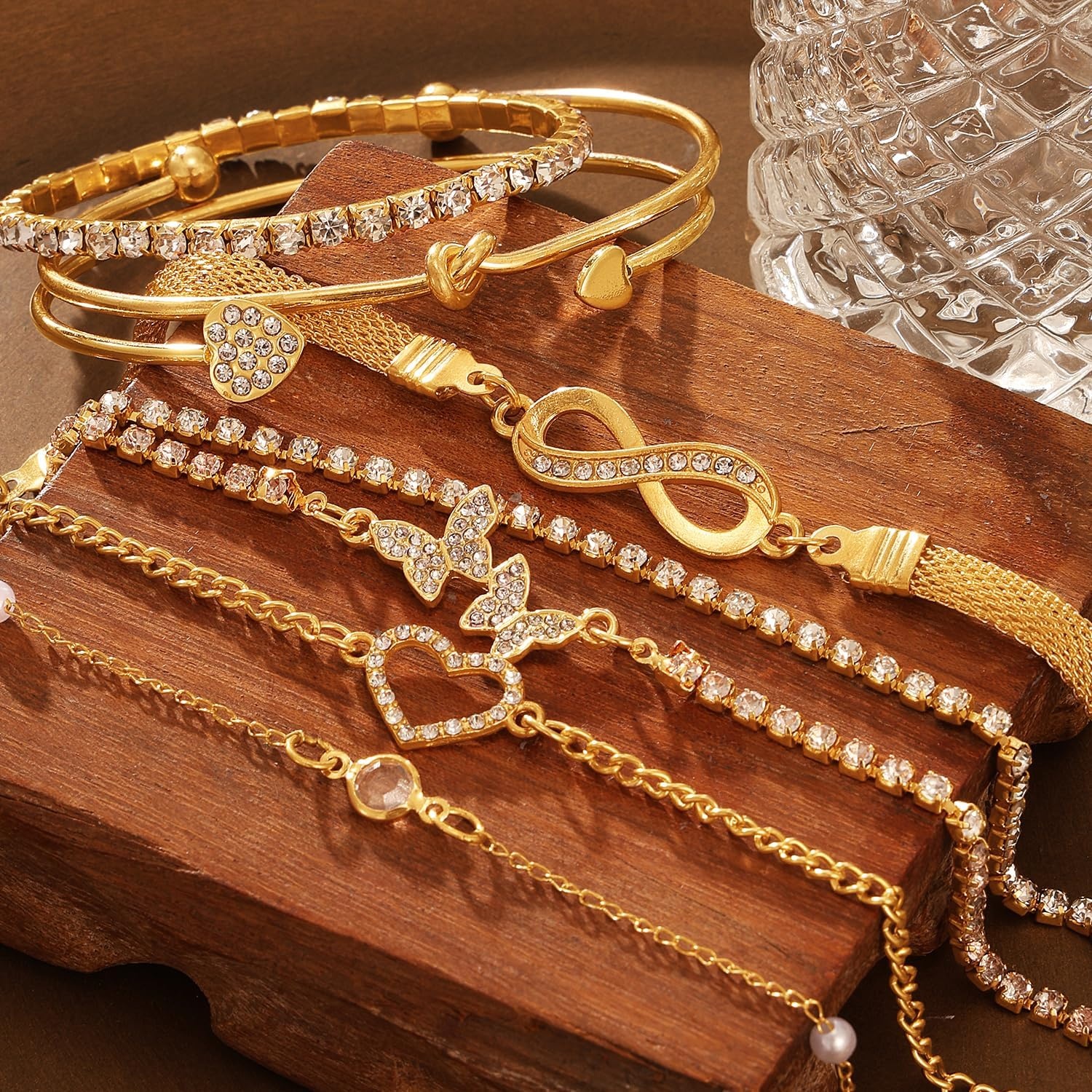 image:image17IF Gold Silver Bracelets for Women 14K Gold Plated Stackable Bracelet SetGolden8pcs