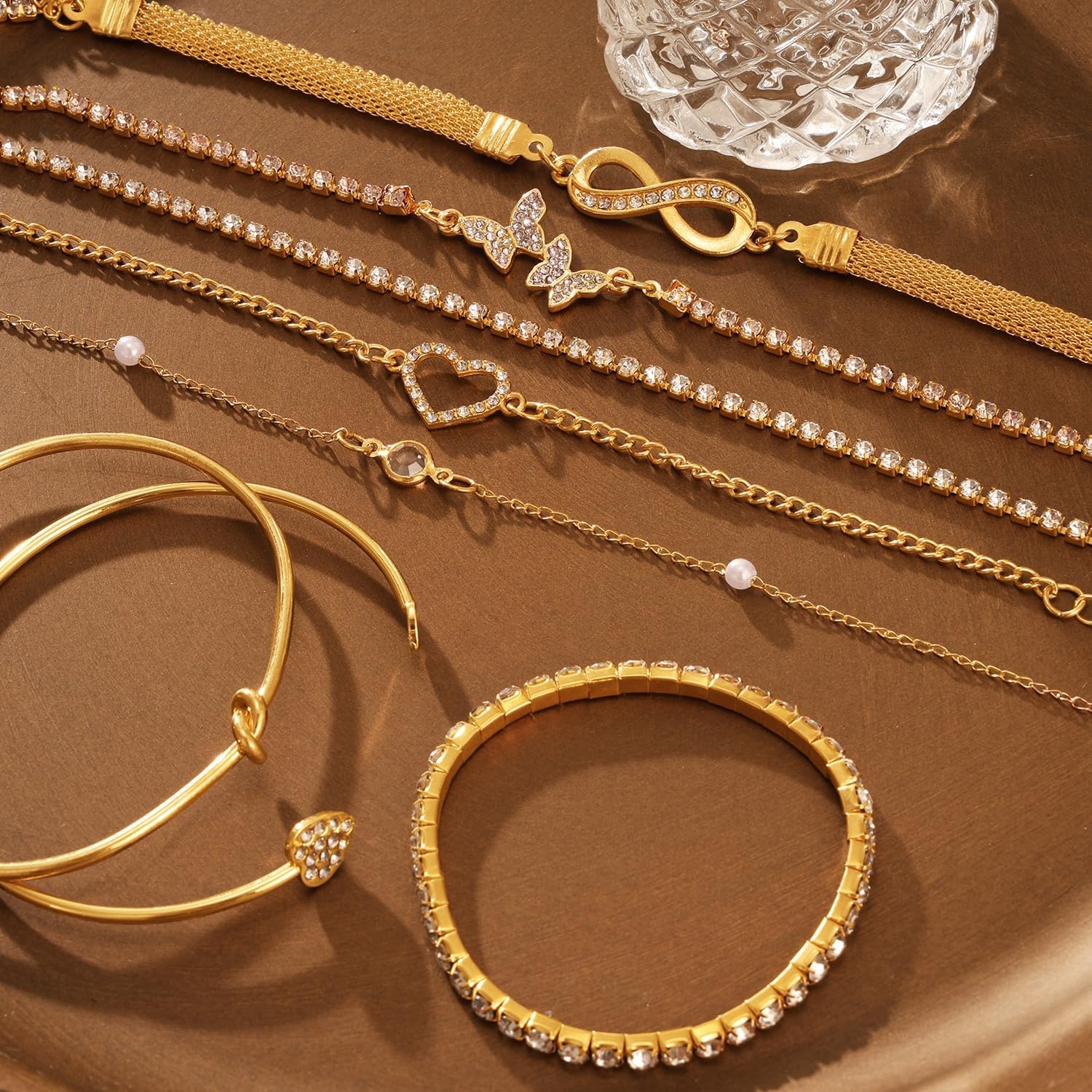 image:image17IF Gold Silver Bracelets for Women 14K Gold Plated Stackable Bracelet SetGolden8pcs