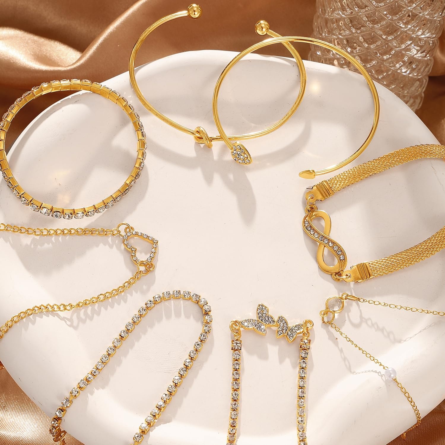 image:image17IF Gold Silver Bracelets for Women 14K Gold Plated Stackable Bracelet SetGolden8pcs