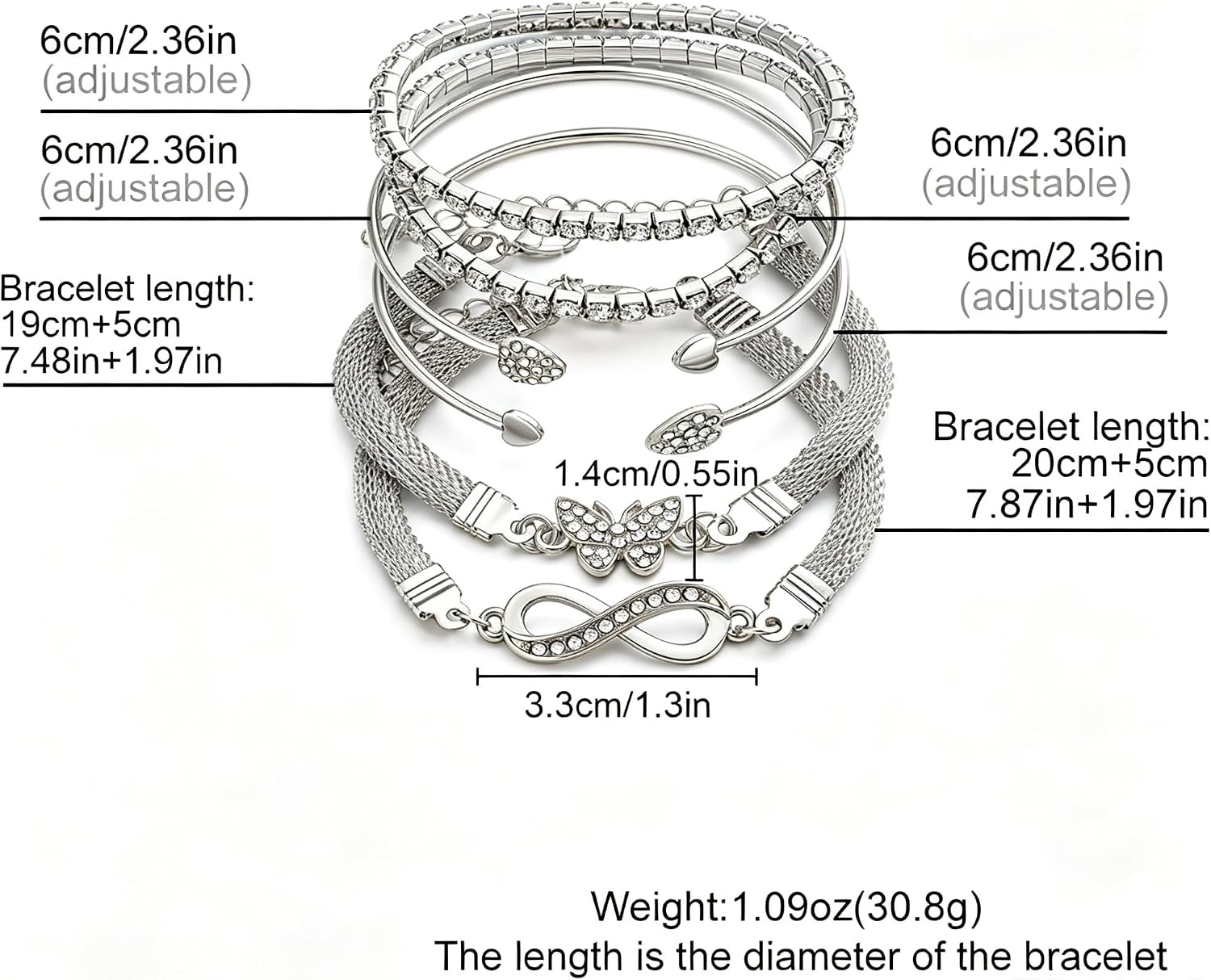 image:image17IF Gold Silver Bracelets for Women 14K Gold Plated Stackable Bracelet SetSilver6pcs