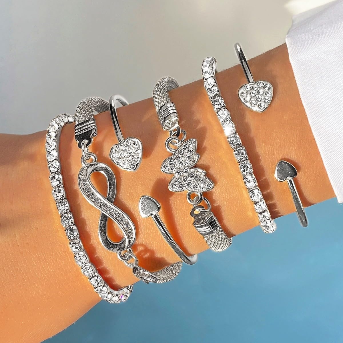 image:image17IF Gold Silver Bracelets for Women 14K Gold Plated Stackable Bracelet SetSilver6pcs