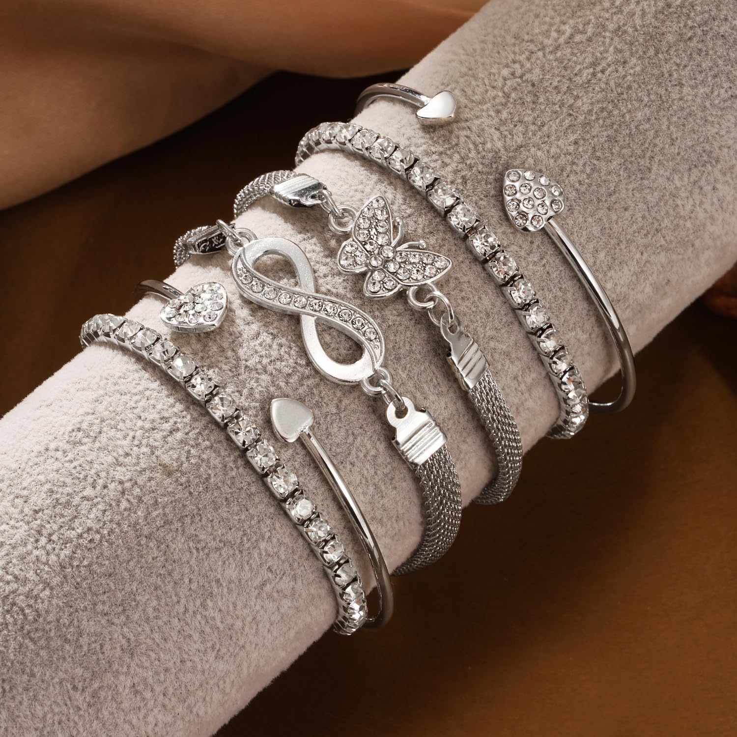 image:image17IF Gold Silver Bracelets for Women 14K Gold Plated Stackable Bracelet SetSilver6pcs