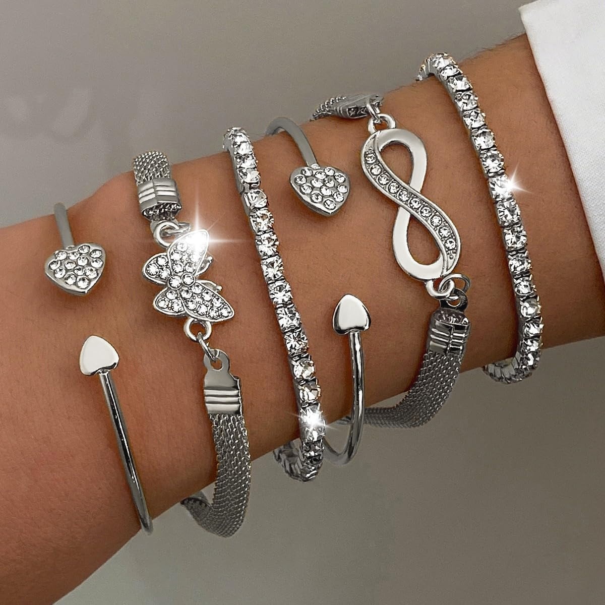 image:image17IF Gold Silver Bracelets for Women 14K Gold Plated Stackable Bracelet SetSilver6pcs