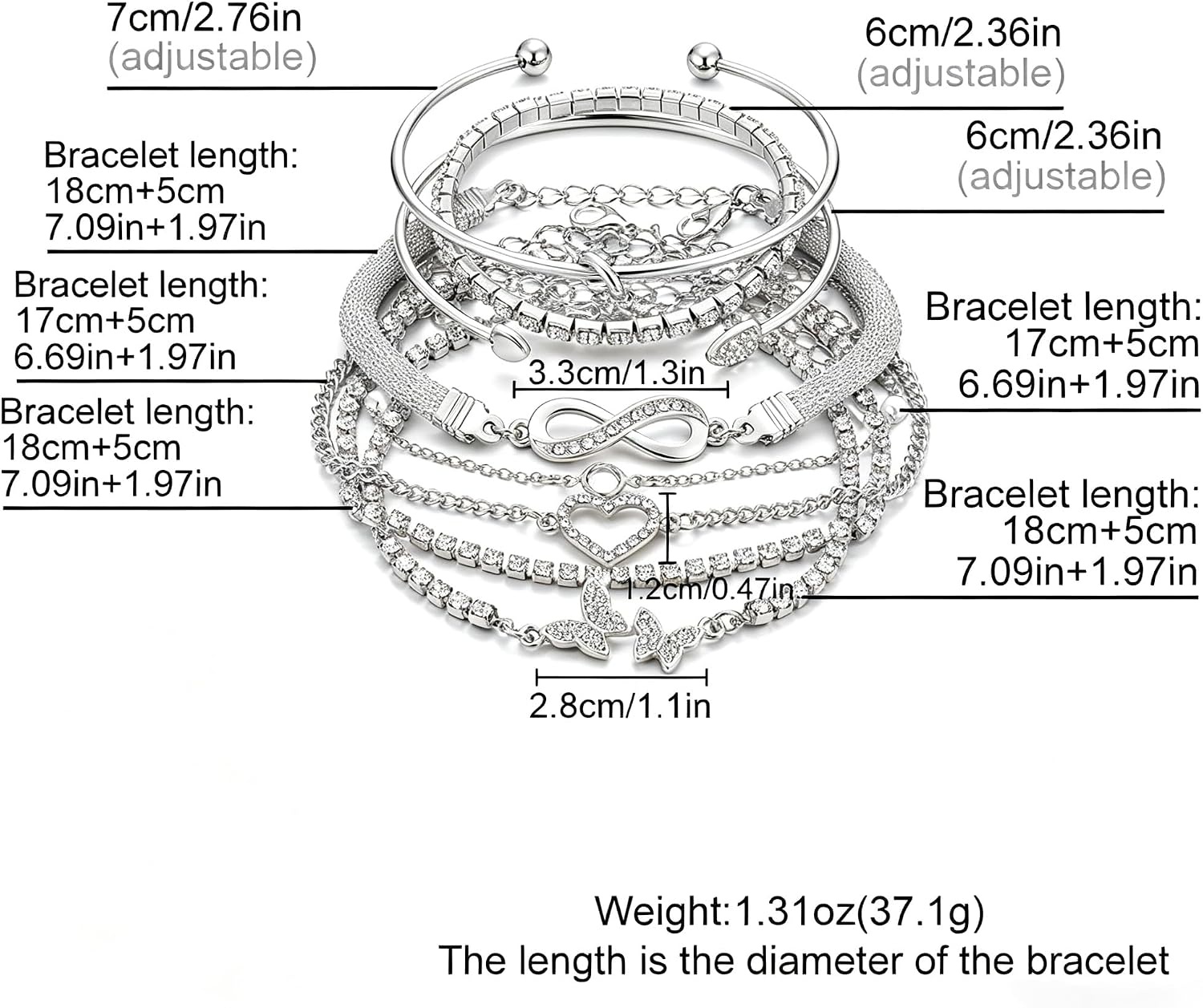 image:image17IF Gold Silver Bracelets for Women 14K Gold Plated Stackable Bracelet SetSilver8pcs