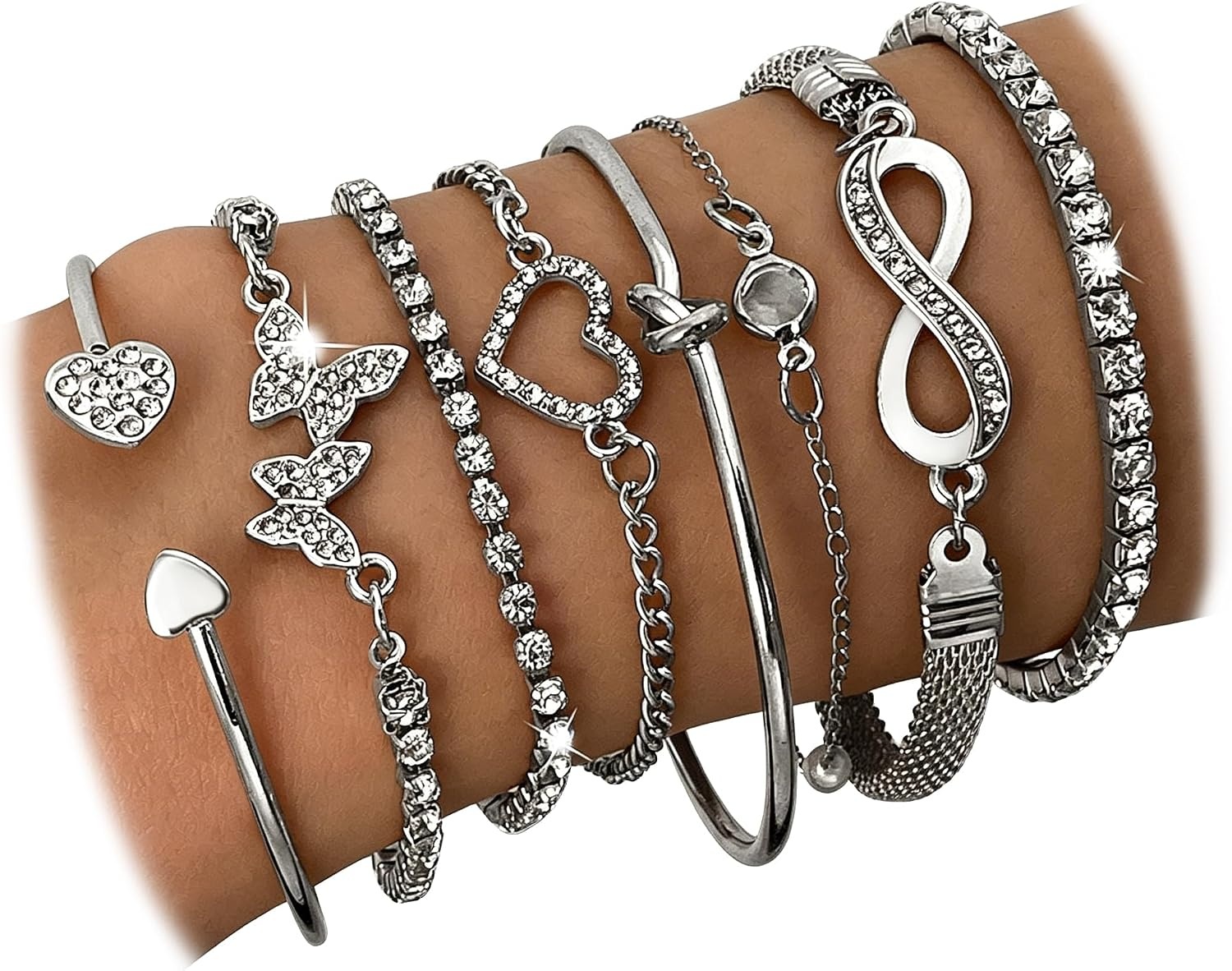 image:image17IF Gold Silver Bracelets for Women 14K Gold Plated Stackable Bracelet SetSilver8pcs
