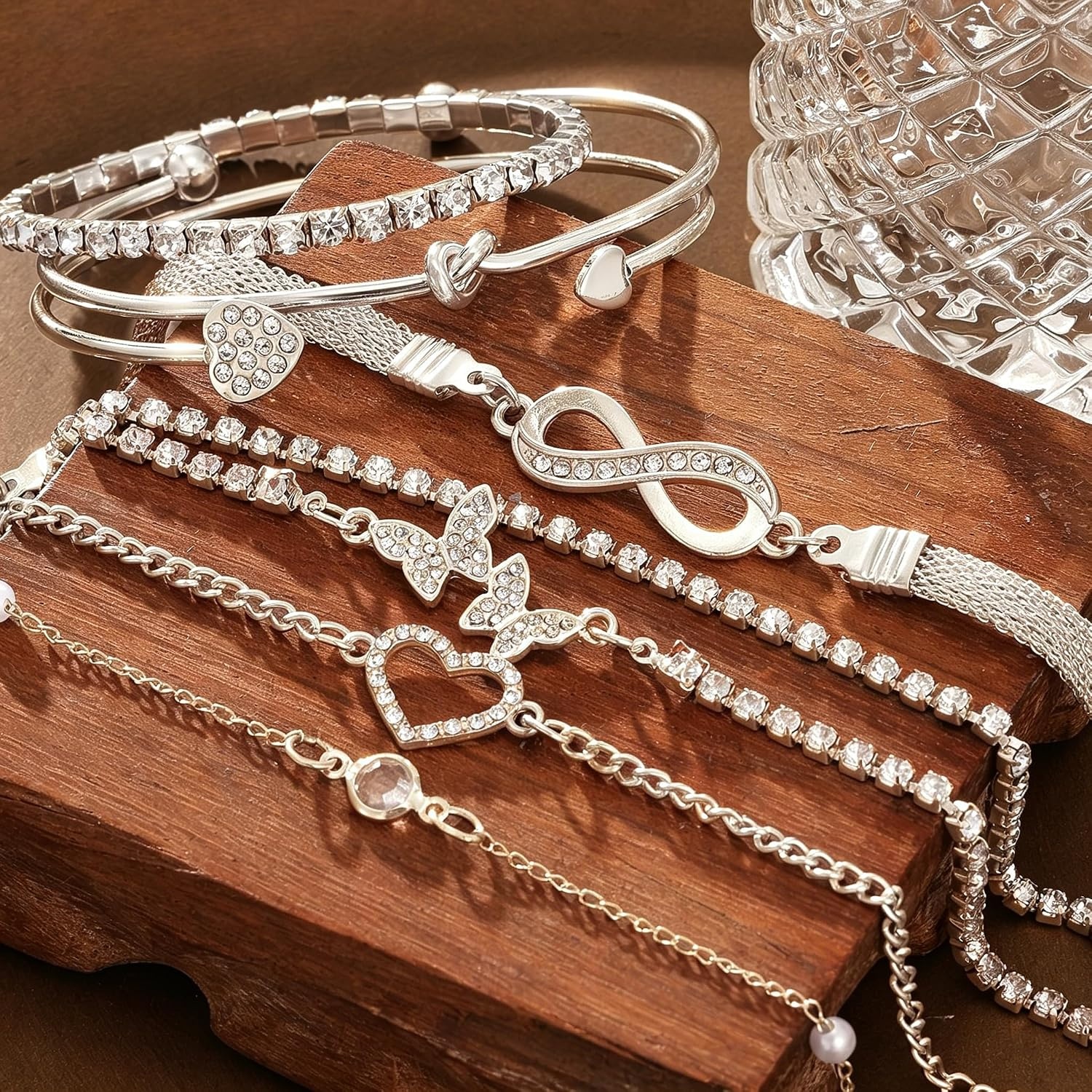 image:image17IF Gold Silver Bracelets for Women 14K Gold Plated Stackable Bracelet SetSilver8pcs