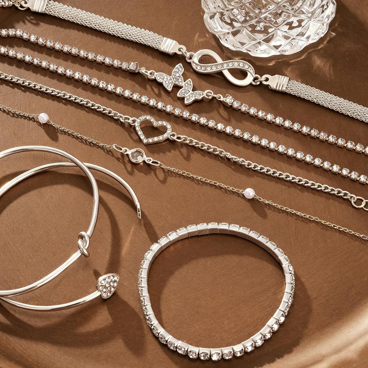 image:image17IF Gold Silver Bracelets for Women 14K Gold Plated Stackable Bracelet SetSilver8pcs