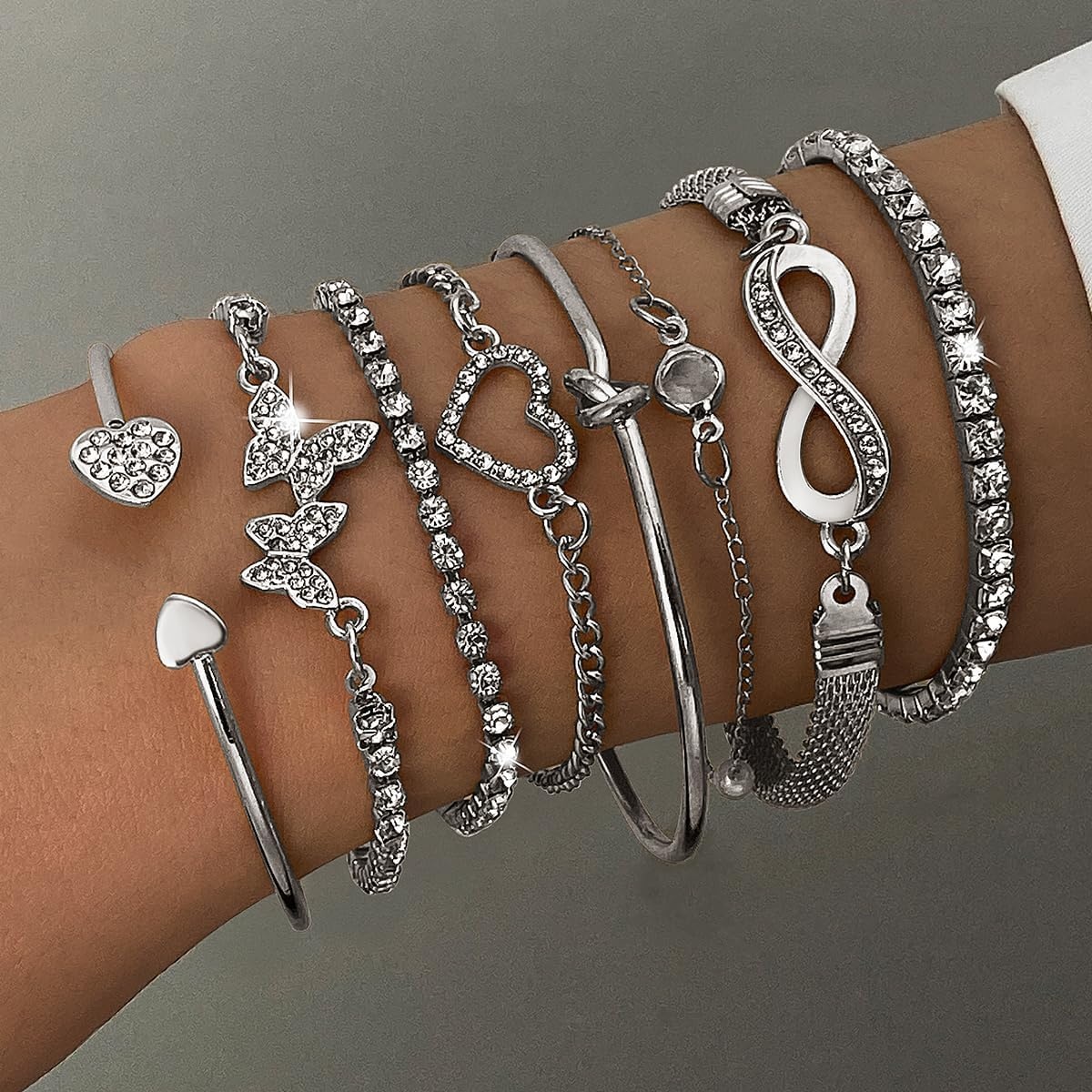 image:image17IF Gold Silver Bracelets for Women 14K Gold Plated Stackable Bracelet SetSilver8pcs