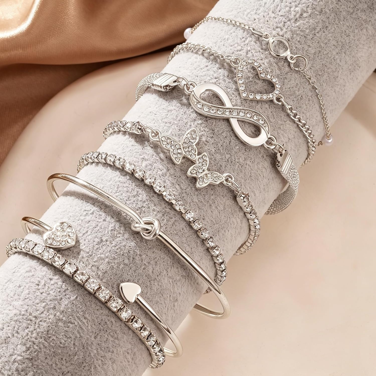 image:image17IF Gold Silver Bracelets for Women 14K Gold Plated Stackable Bracelet SetSilver8pcs