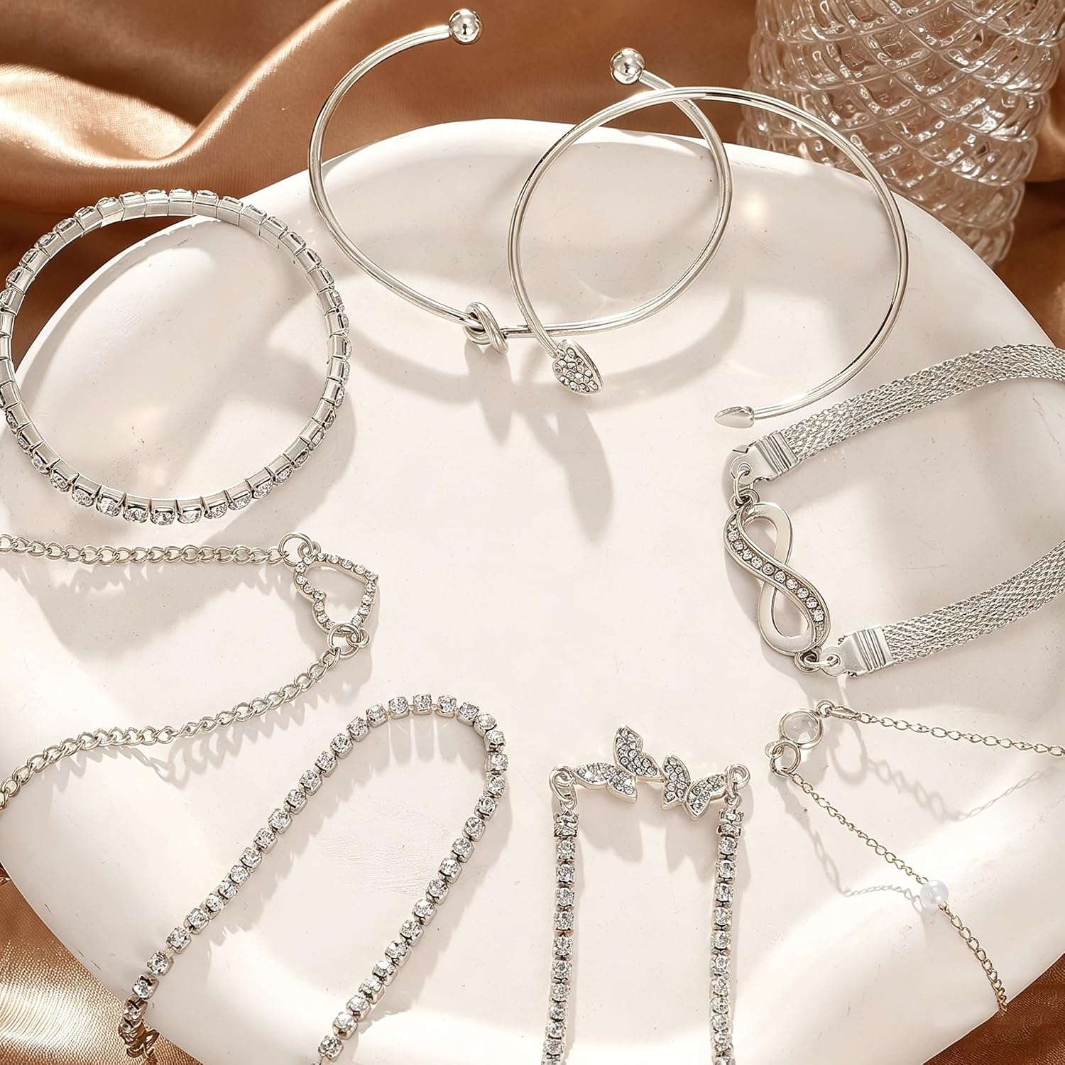 image:image17IF Gold Silver Bracelets for Women 14K Gold Plated Stackable Bracelet SetSilver8pcs