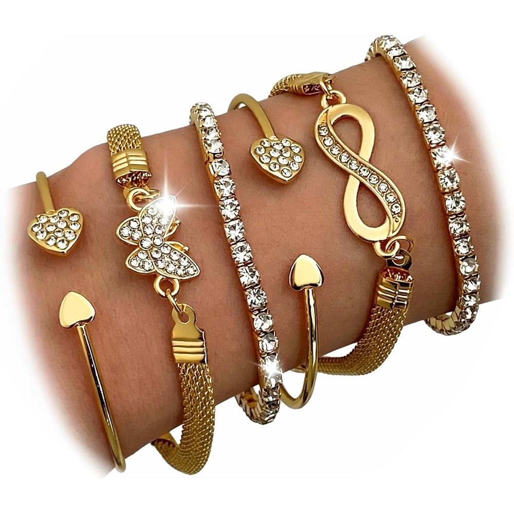 image:image17IF Gold Silver Bracelets for Women 14K Gold Plated Stackable Bracelet SetGolden6pcs