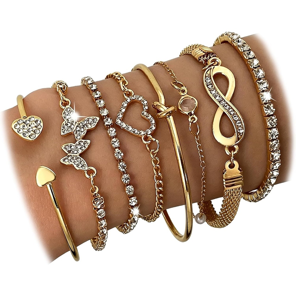 image:image17IF Gold Silver Bracelets for Women 14K Gold Plated Stackable Bracelet SetGolden8pcs